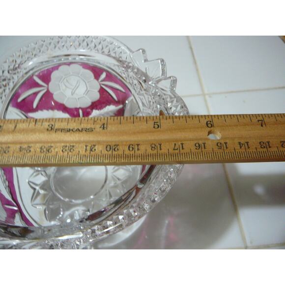 Vintage Hofbauer Floral Ruby Red Crystal 3 Footed Bowl - Picture 5 of 6